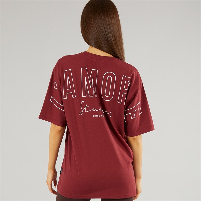 Womens Norwalk Oversized T-Shirt Burgundy - Image 3