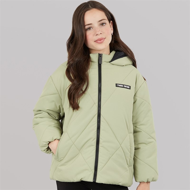 Girls Franklin Short Puffer Coat Khaki - Image 3