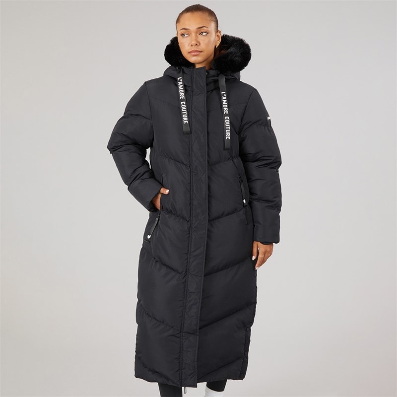 Womens Madison Long Puffer Coat Black - Image 3