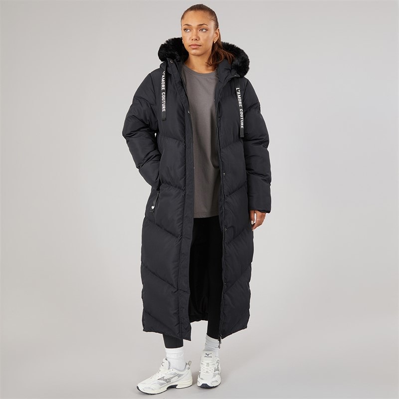 Womens Madison Long Puffer Coat Black - Image 4