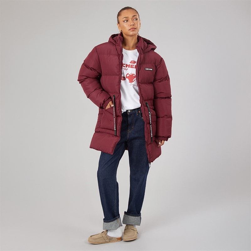 Womens Liana Short Puffer Coat Wine - Image 4