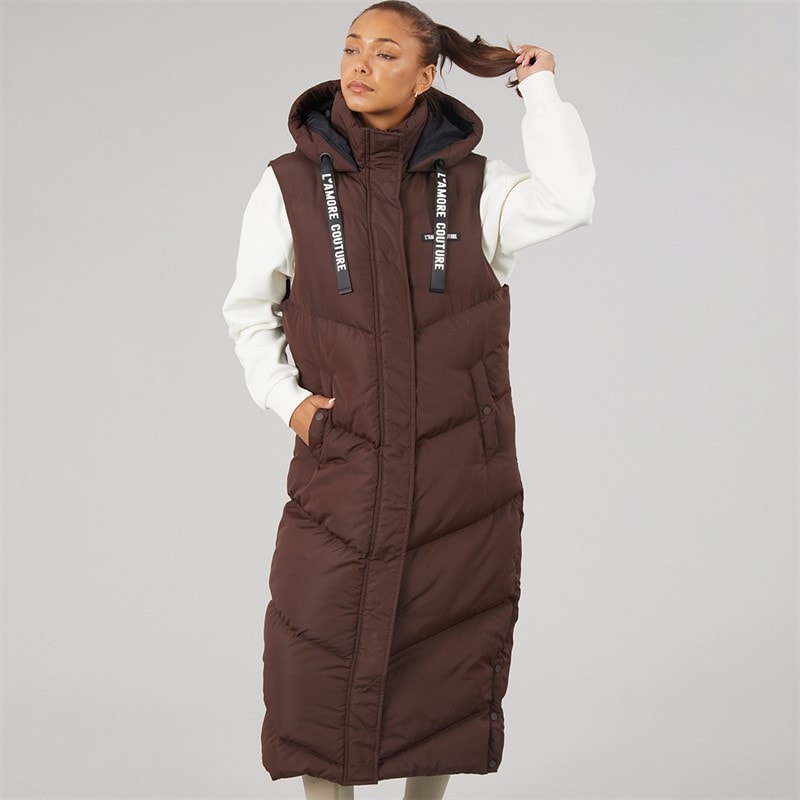 Womens Harvest Long Gilet Chocolate - Image 3