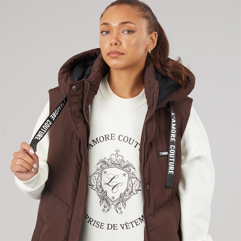 Womens Harvest Long Gilet Chocolate - Image 5