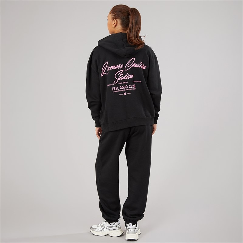 Womens Feel Good Club Hoodie And Joggers Tracksuit Black - Image 3