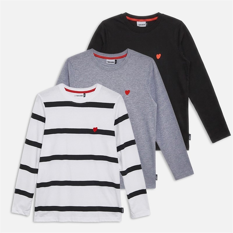 Womens Esmeray Three Pack Long Sleeve T-Shirts Stripe/Light Grey Marl Stripe/Light Grey Marl/Black - Image 1