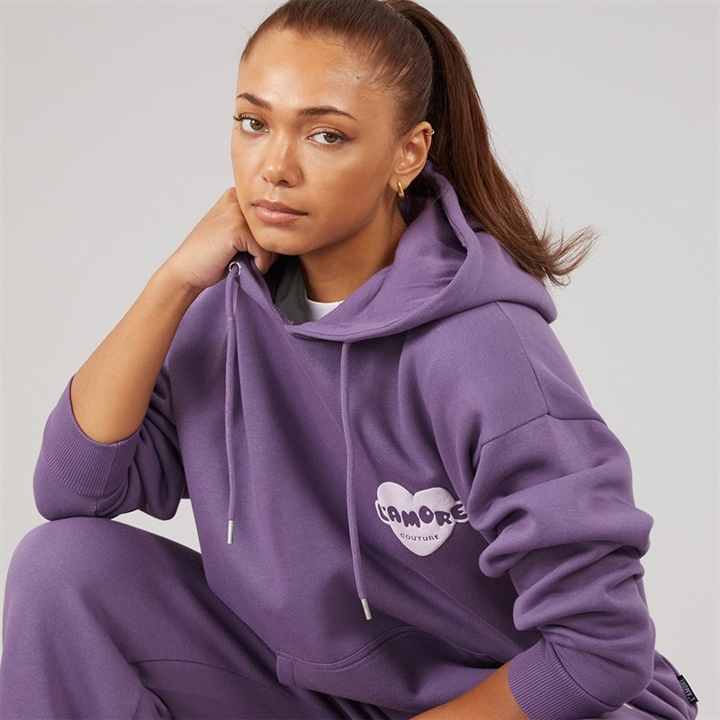 Womens Brinas Hoodie And Wide Leg Joggers Tracksuit Grape - Image 3