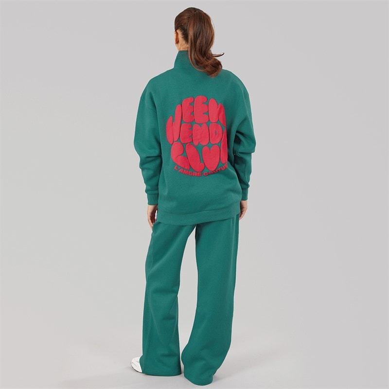 Womens Lumi Quarter Zip Sweatshirt And Wide Leg Joggers Tracksuit Dark Green - Image 2