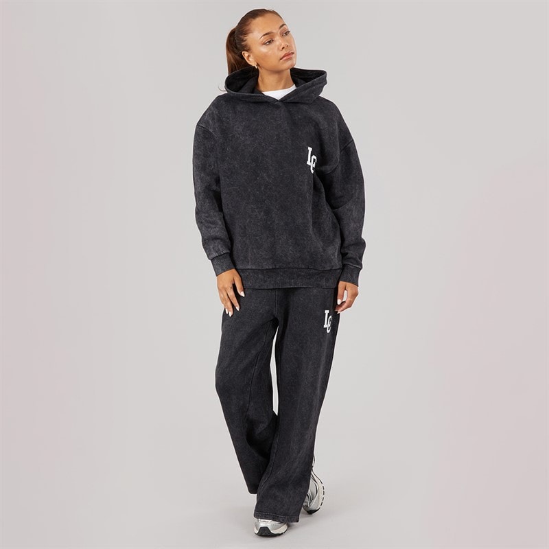 Womens Benton Hoodie And Wide Leg Joggers Tracksuit Black - Image 4