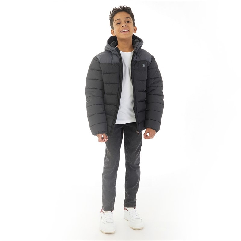 Boys Colour Block Yoke Puffer Jacket Black - Image 4