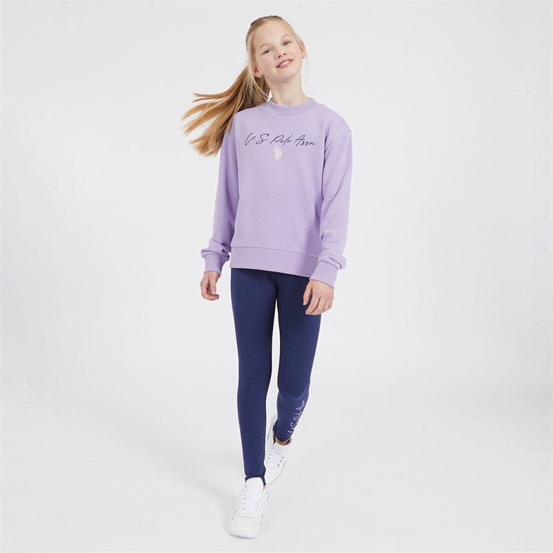 Girls Script Crew Sweatshirt And Leggings Tracksuit Medieval Blue - Image 3