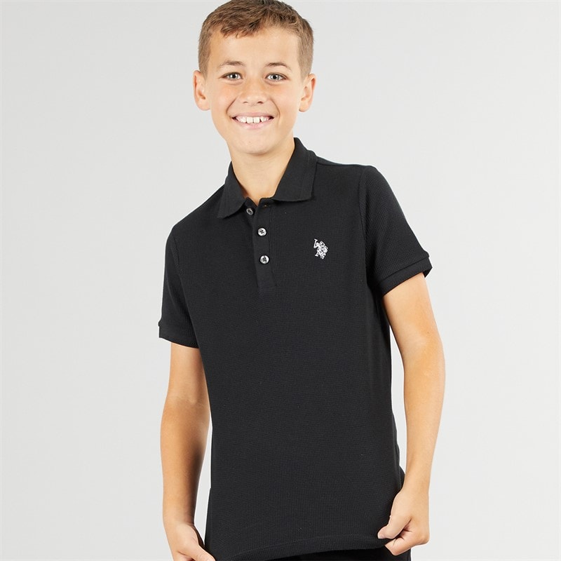 U.S. POLO ASSN. U.S. Polo Shirt ASSN. Boys Waffle Texture Polo Shirt Black
