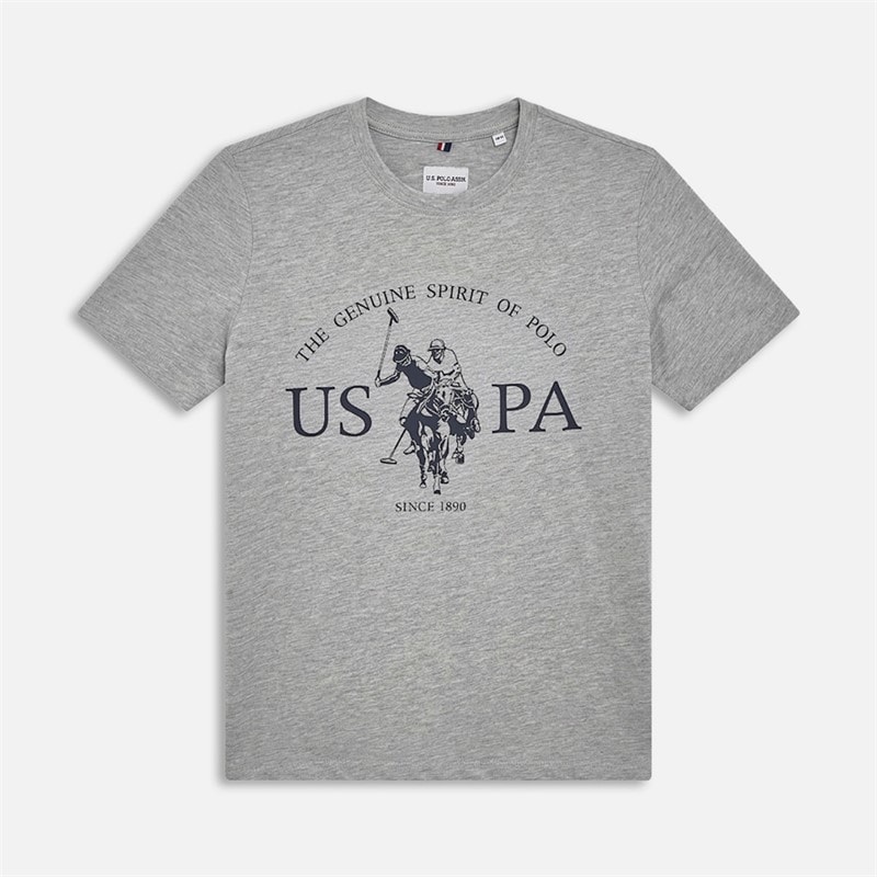 U.S. POLO ASSN. Boys USPA Print Graphic T-Shirt Mid Grey Marl