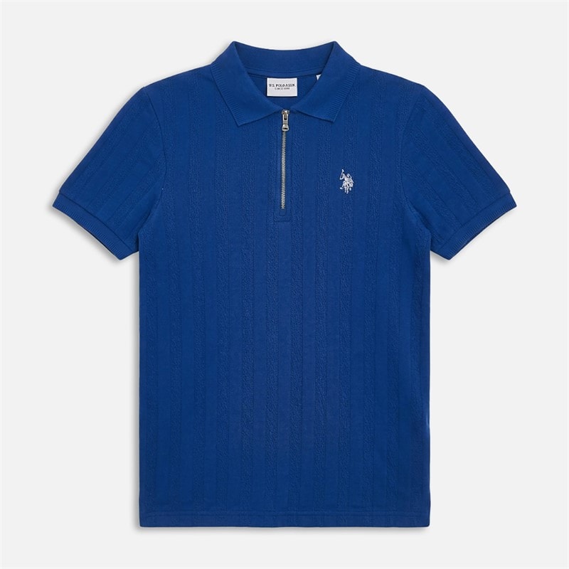 U.S. POLO ASSN. Boys Stripe Textured Zip Polo Shirt Sodalite Blue
