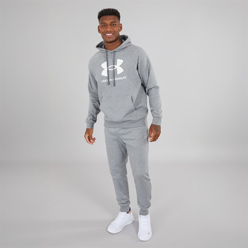 Mens UA Rival Fleece Joggers Castlerock Light Heather/White - Image 4