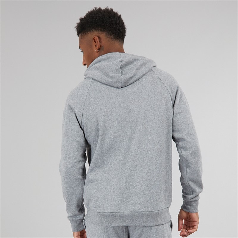 Mens UA Rival Fleece Logo Hoodie Castlerock Light Hearther/White - Image 2