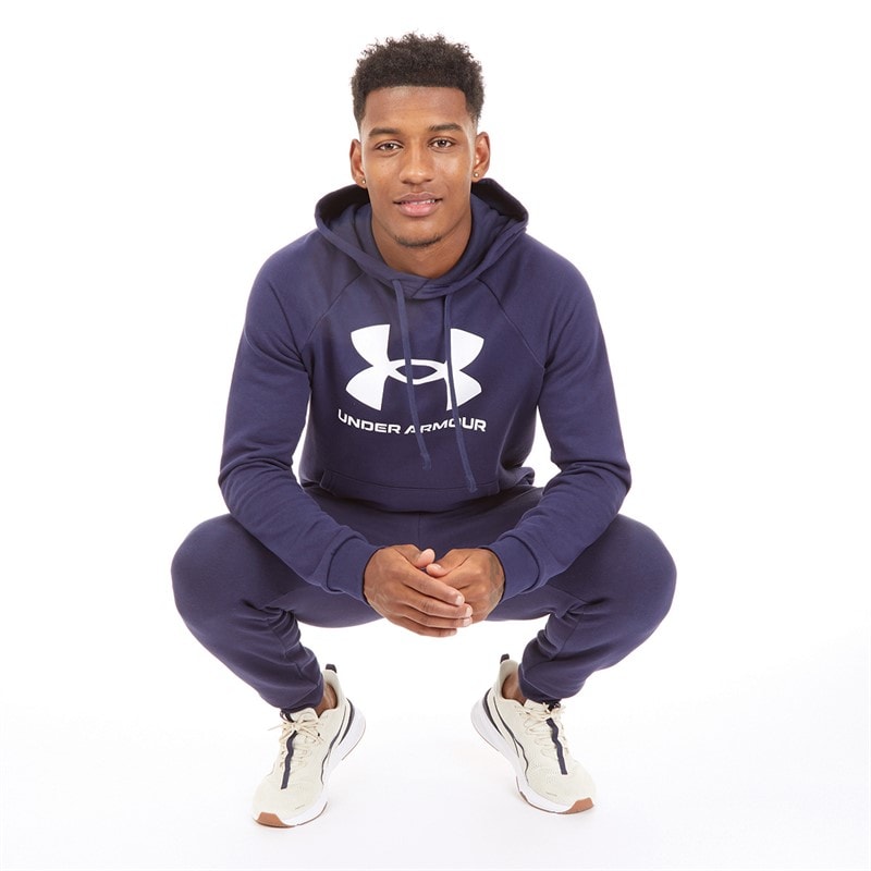 Mens UA Rival Fleece Logo Hoodie Midnight Navy/White - Image 4