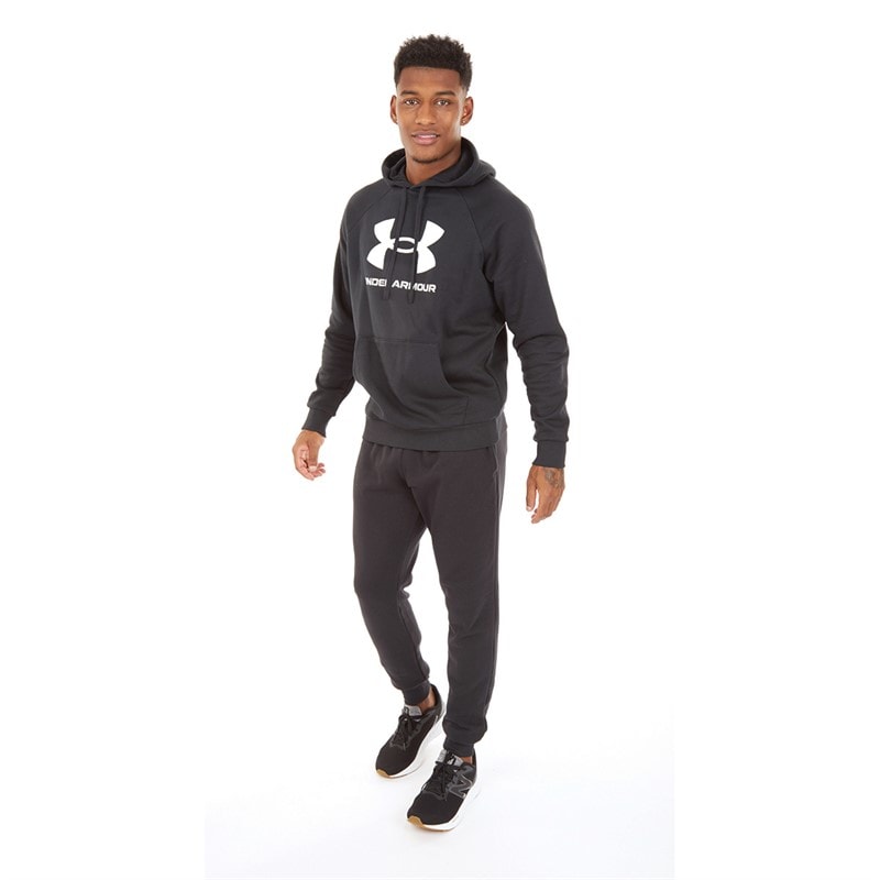 Mens UA Rival Fleece Logo Hoodie Black/White - Image 3