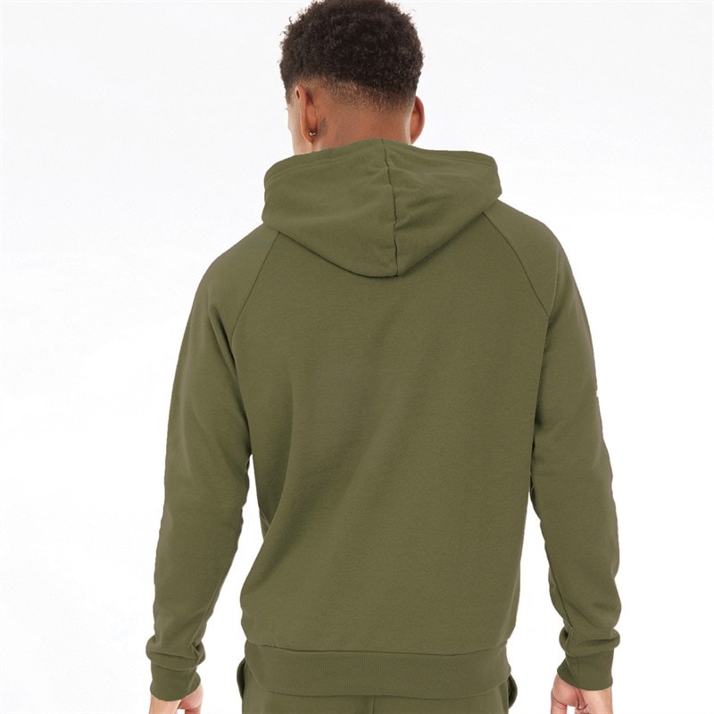 Mens UA Rival Fleece Logo Hoodie Marine OD Green/White - Image 2