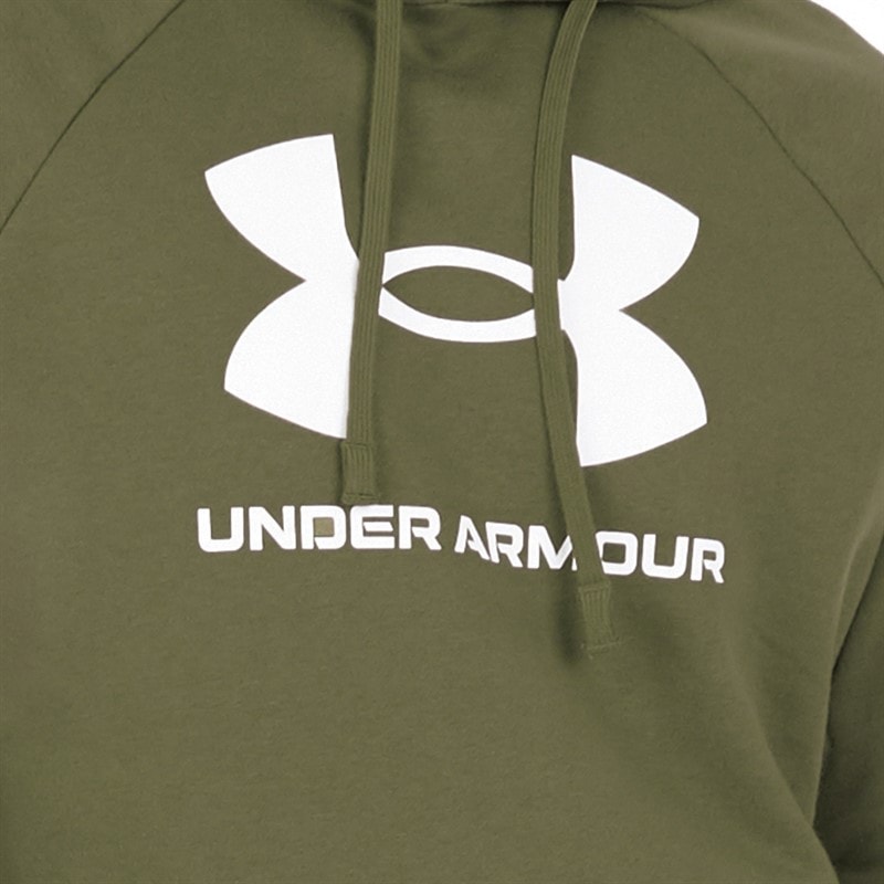 Mens UA Rival Fleece Logo Hoodie Marine OD Green/White - Image 3