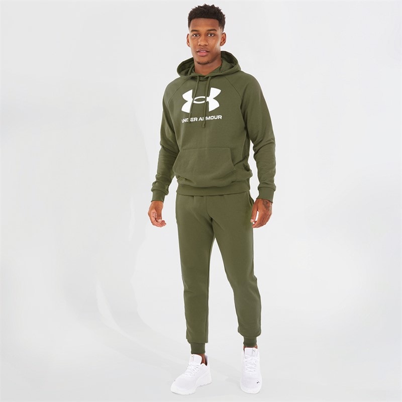 Mens UA Rival Fleece Logo Hoodie Marine OD Green/White - Image 4