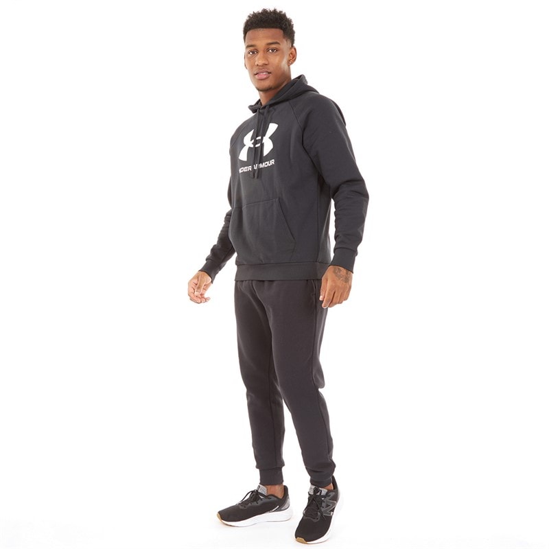 Mens UA Rival Fleece Joggers Black/White - Image 3