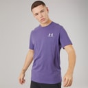 Mens UA Sportstyle Left Chest Short Sleeve T-Shirt Purple Luxe/White
