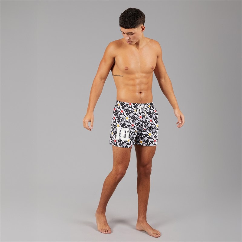 Mens Racer Swim Shorts White/Black/Gold/Red - Image 4