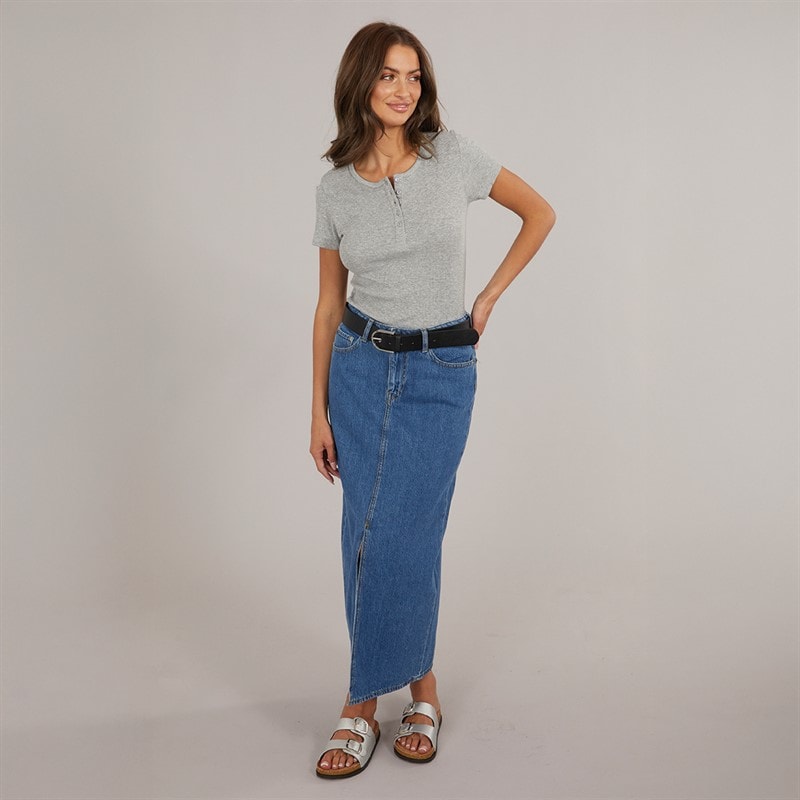 Womens Aura Long Denim Skirt Medium Blue Denim - Image 4