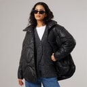 Womens Stella Shiny Quilted Coat Black