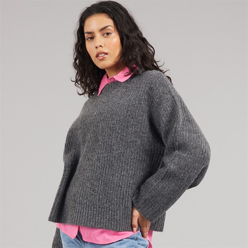 Womens Sigga Crew Neck Knit Jumper Dark Grey Melange - Image 1
