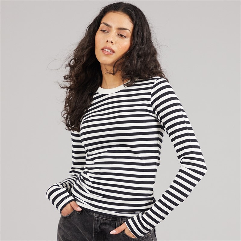 Womens Celine Gigi Long Sleeve T-Shirt Blackstripes Vanilla Ice - Image 1