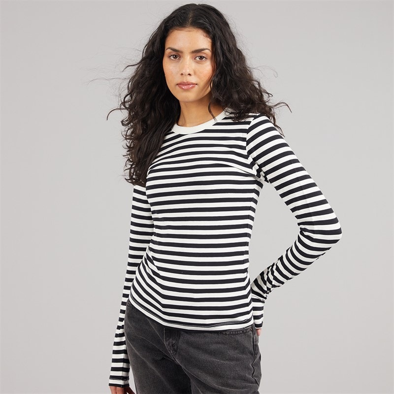 Womens Celine Gigi Long Sleeve T-Shirt Blackstripes Vanilla Ice - Image 3