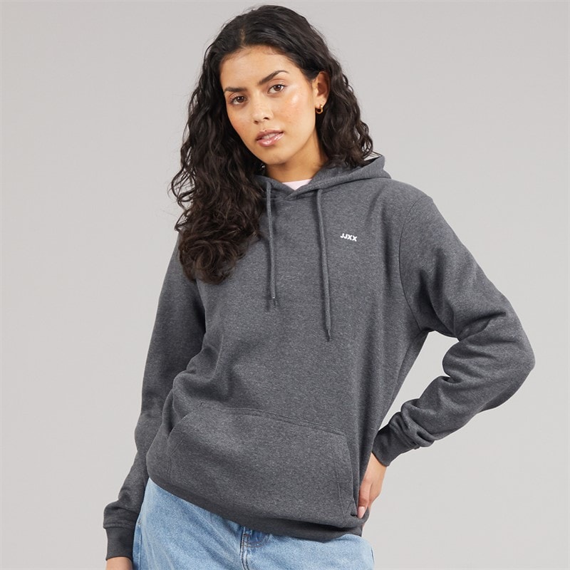 Womens Abbie Hoodie Dark Grey Melangeprint/White JJXX Logo - Image 3
