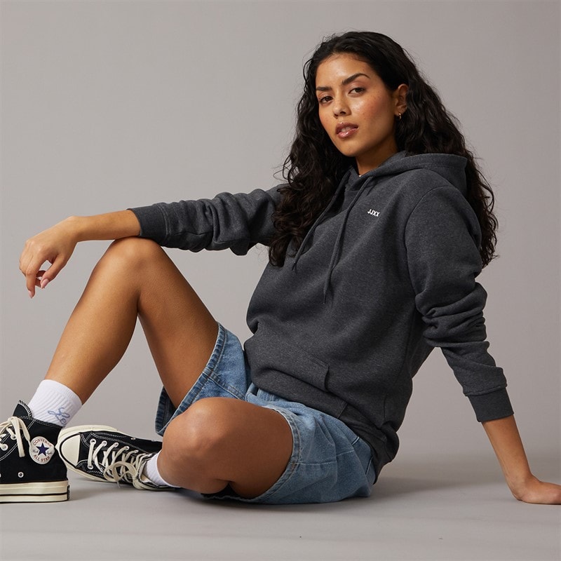 Womens Abbie Hoodie Dark Grey Melangeprint/White JJXX Logo - Image 4