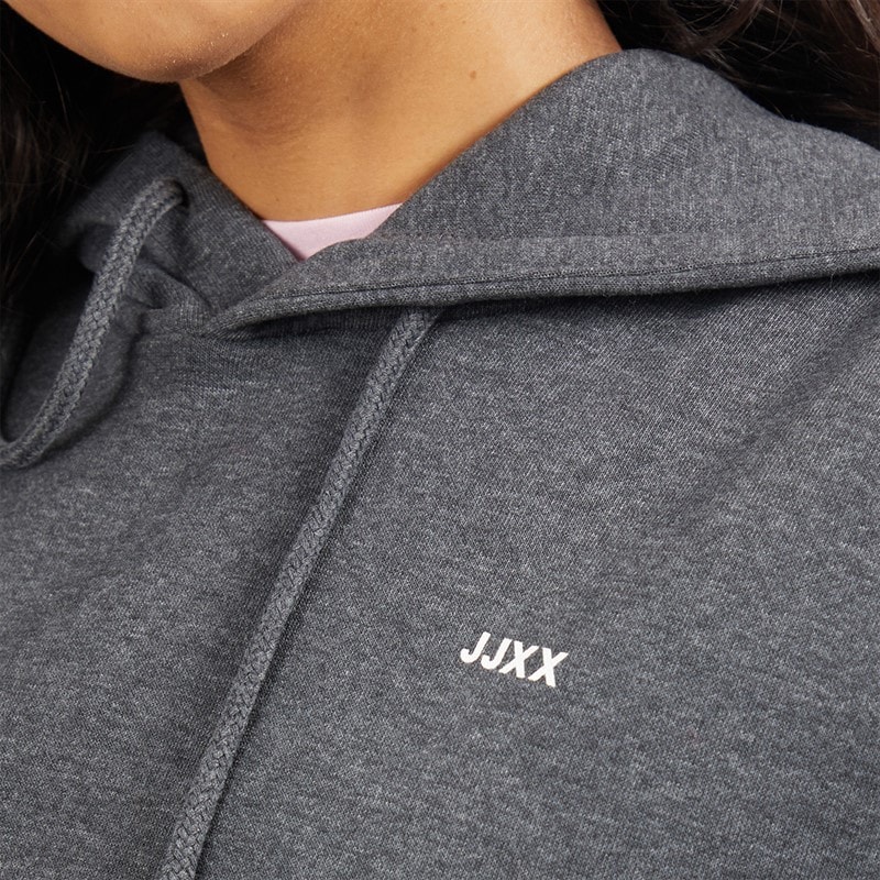 Womens Abbie Hoodie Dark Grey Melangeprint/White JJXX Logo - Image 5