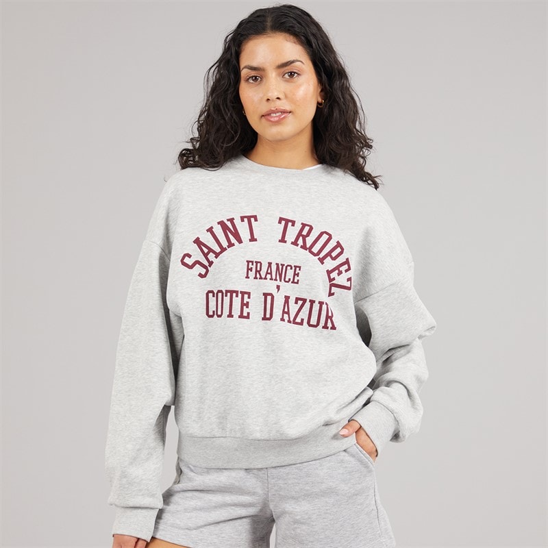 Womens Merle Crew Sweatshirt Light Grey Melange Print Saint Tropez - Image 3