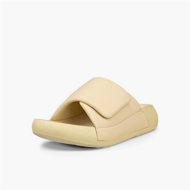 Womens Cozmo Leather Strap Sliders Straw - Image 2