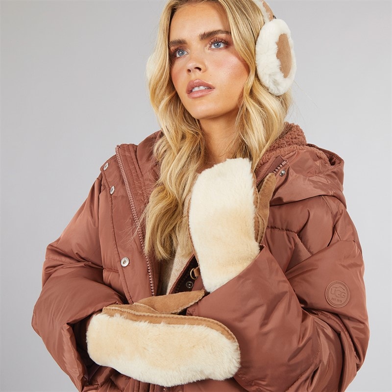 Womens Sheepskin Mittens Chestnut - Image 2