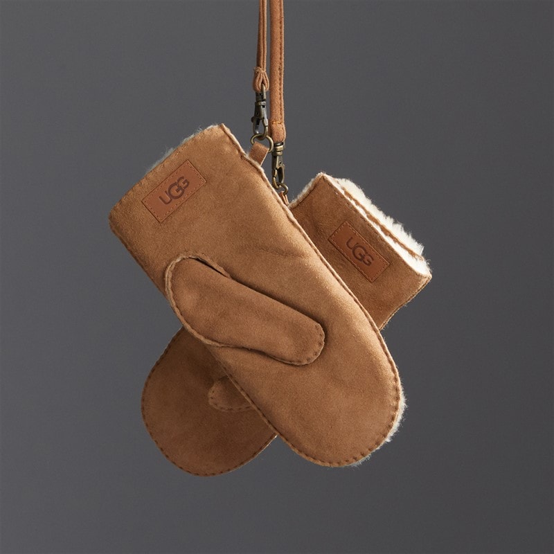 Womens Sheepskin Mittens Chestnut - Image 3