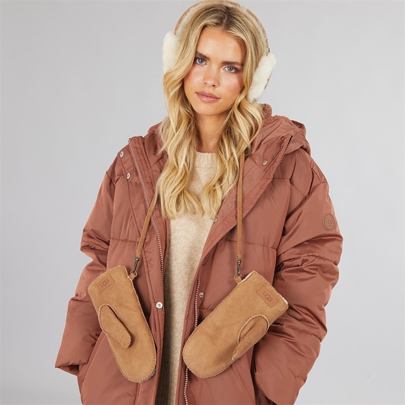 Womens Sheepskin Mittens Chestnut - Image 5
