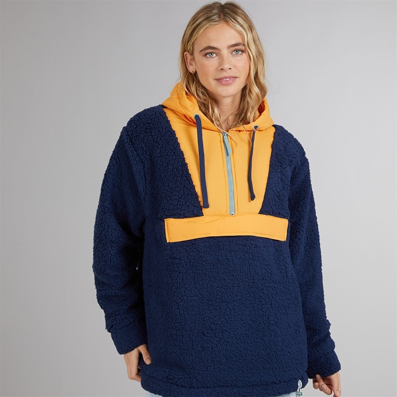 Womens Myla Zip Neck Hooded Fleece Navy/Orange - Image 3