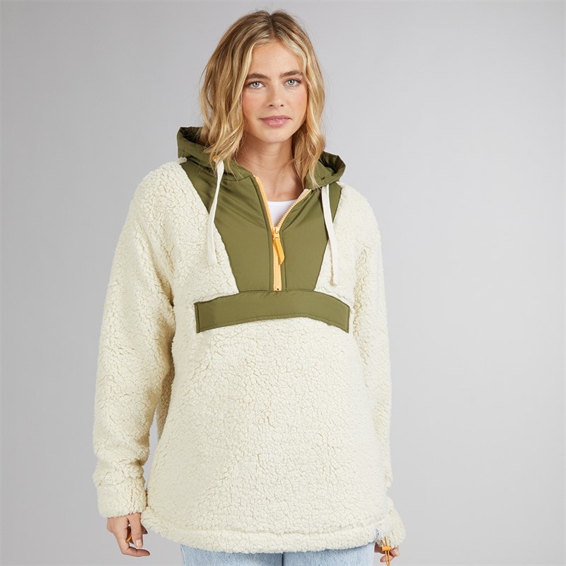 Womens Myla Zip Neck Hooded Fleece Stone - Image 3