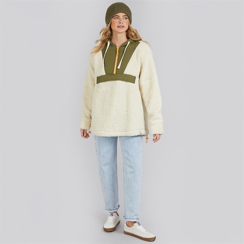 Womens Myla Zip Neck Hooded Fleece Stone - Image 4
