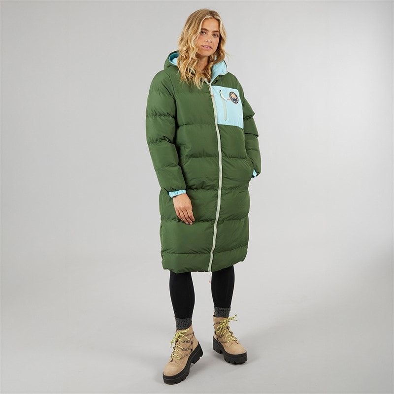 Womens Excursion Longline Puffer Coat Forest Green - Image 4