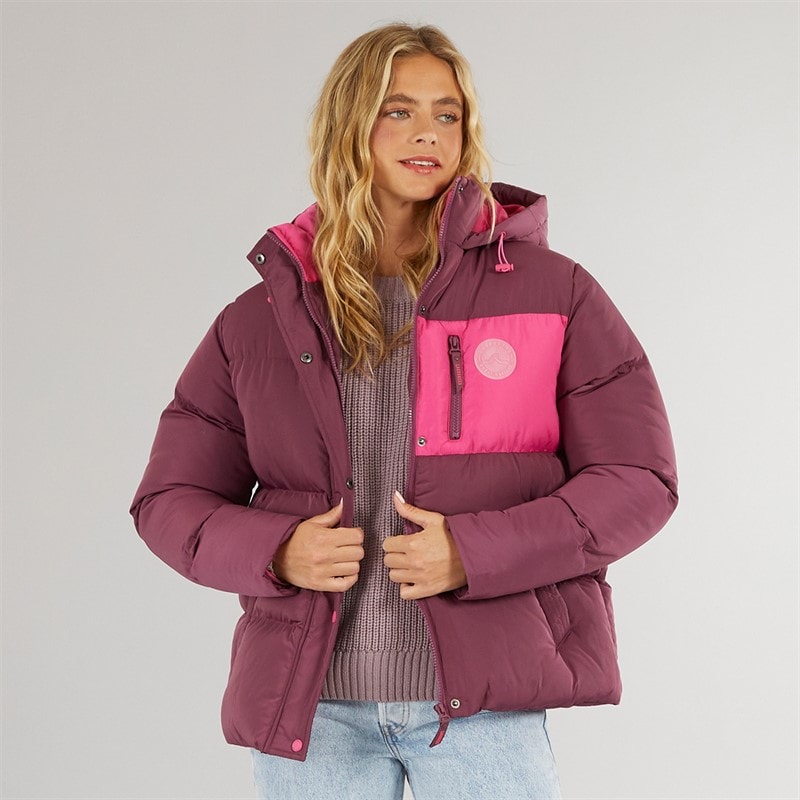 Womens St Austell Short Puffer Jacket Burgundy - Image 3