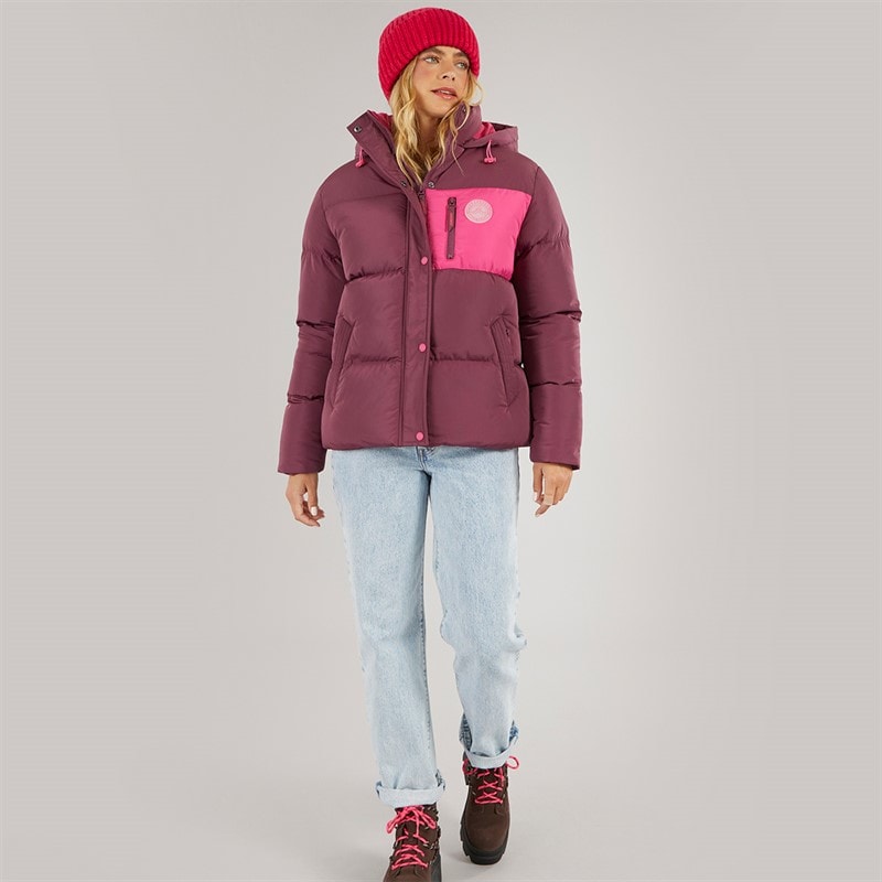 Womens St Austell Short Puffer Jacket Burgundy - Image 4