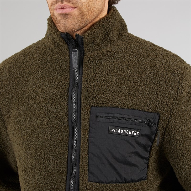 Mens Rafferty Borg Zip Through Forest Black - Image 3
