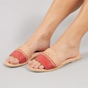 Womens Aria Woven Sliders Pink/Natural Leather