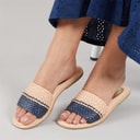 Womens Aria Woven Sliders Navy/Natural Leather