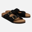 Womens Aurora Double Buckle Sandals Black Suede